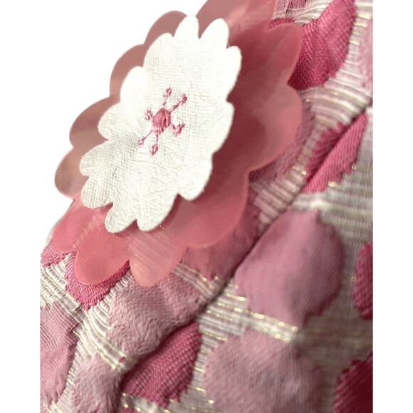 Vtg Thick Poly Mod Floral Pink Shift Dress Poka Dot Pockets Lined Boat Collar 3D - Picture 12 of 16